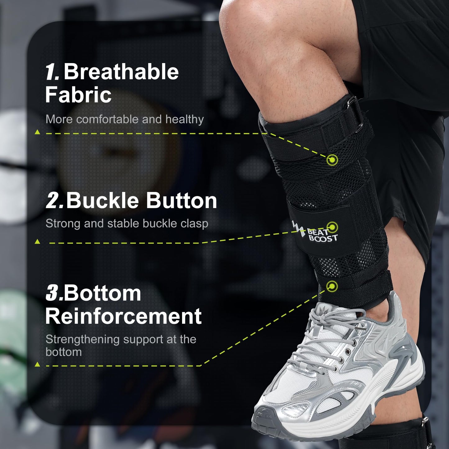 Ankle Weights 10lb Adjustable BeatBoost Leg Weights for Men Walking Pilates Exercise Workout Gym Aerobics
