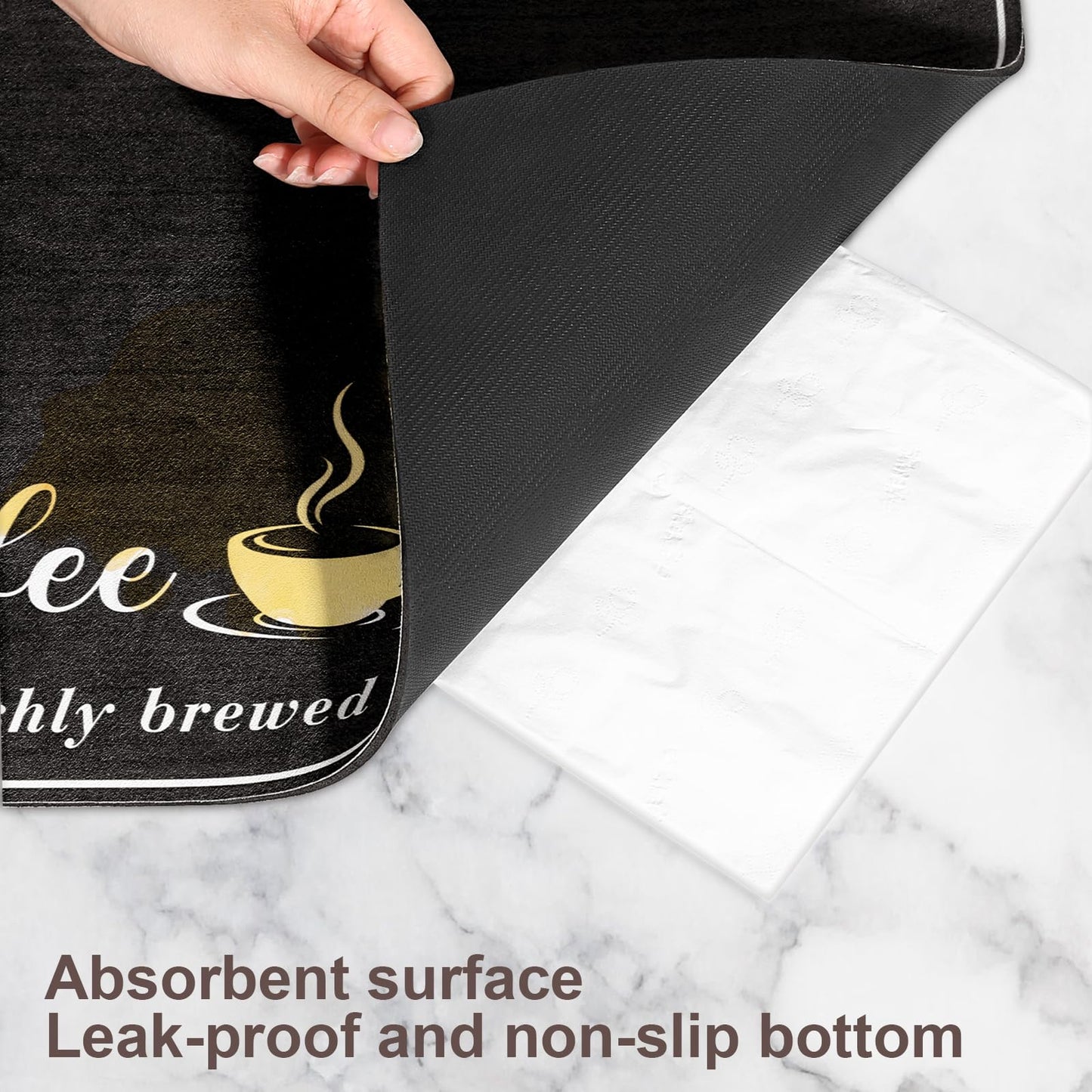 CooRug Absorbent Coffee Mat, Fashion Dish Drying Mat for Kitchen Counter Coffee Bar Accessories Espresso Machine Dish Rack 16" x 24" Black