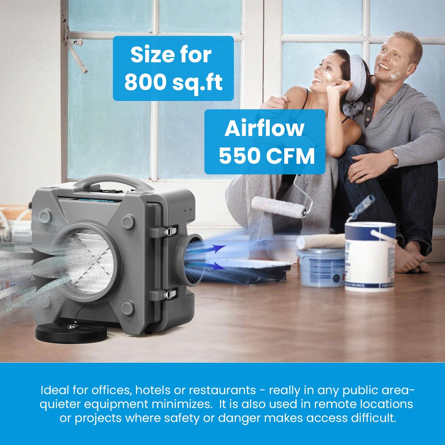 CADPXS Shield-550 Negative Machine Airbourne Cleaner HEPA Scrubber Water Damage Restoration Equipment Air Purifier, Air Scrubbers Grey