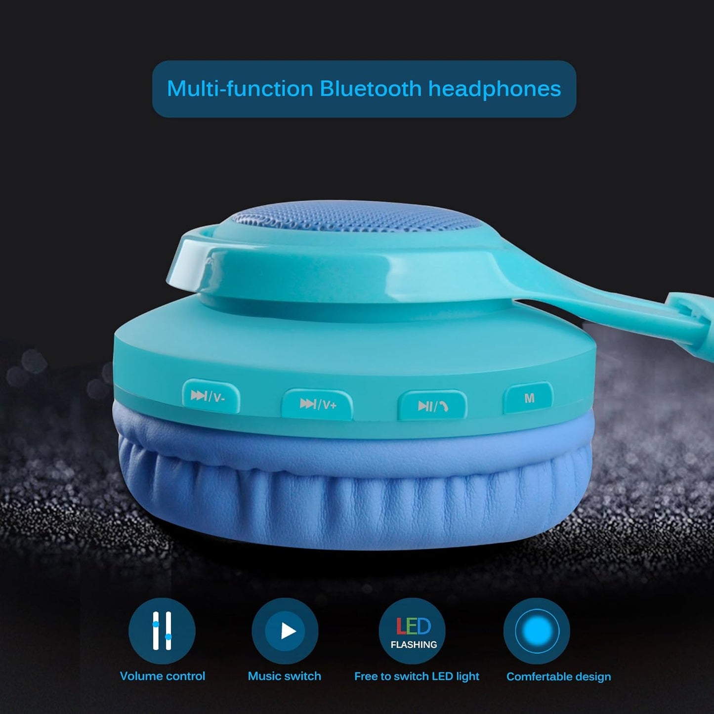 WT-7S Headset Riwbox Kids Bluetooth Headphones, LED Light Up Wireless Foldable Stereo with Microphone and Volume