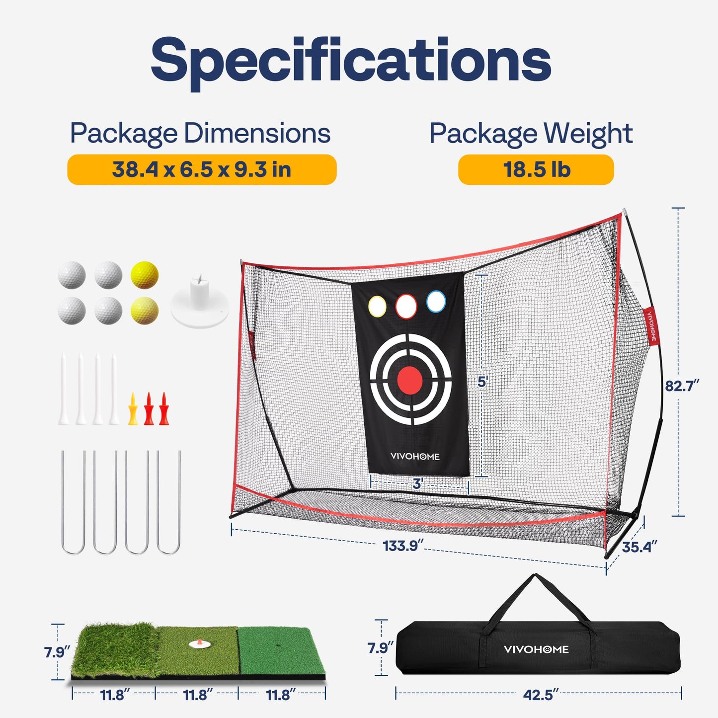 VIVOHOME 10 x 7ft Golf Net for Hitting, Chipping, Driving Training, Heavy Duty Golf Practice Net for Indoor, Backyard, Garage, with Mat, Target Cloth, 8 Tees, 6 Balls, Carry Bag