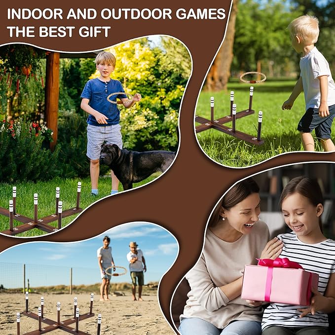 Ring Toss Game,Ring Toss Game for Adults and Kids, Indoor Outdoor Fun Holiday Lawn Yard Game for Family, Easy Set Up, Portable to Carry for Outside Kids Sport