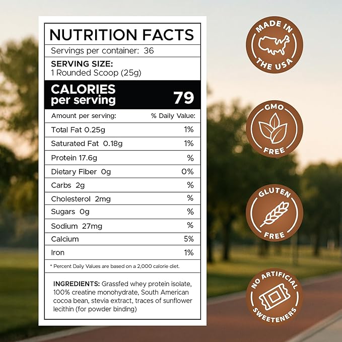 B.rad Superfuel - Grass Fed Whey Protein Isolate Boosted with Creatine | Farm-Fresh, Easy-to-Digest, Clean Ingredients | 2 Pounds | 100% USA Sourced | Cocoa Bean (Chocolate)