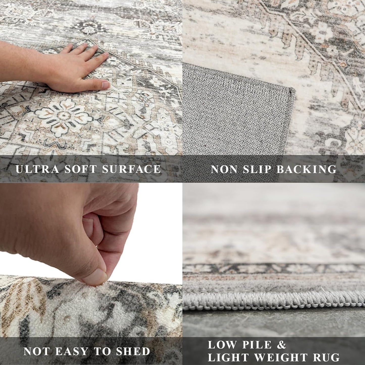 Skiennix Washable Extra Long Hallway Runner Rug - Non-Slip, Stain Resistant, Soft Carpet (Beige, 3x20)