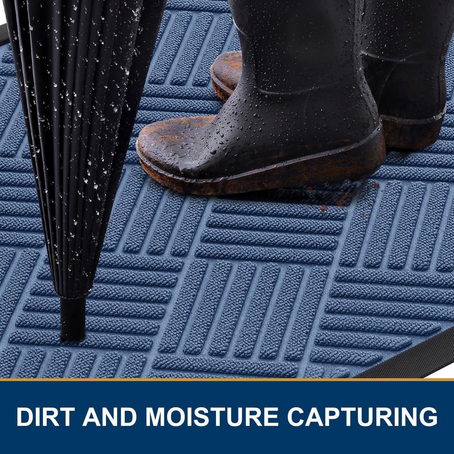 Smiry Front Door Mat Outside Entrance, Heavy Duty Outdoor Indoor Mat, Natural Rubber Doormat, Non Slip, Trap Dirt and Moisture, Easy Clean, Low Profile Patio Porch Entryway Mat, 59x35, Blue