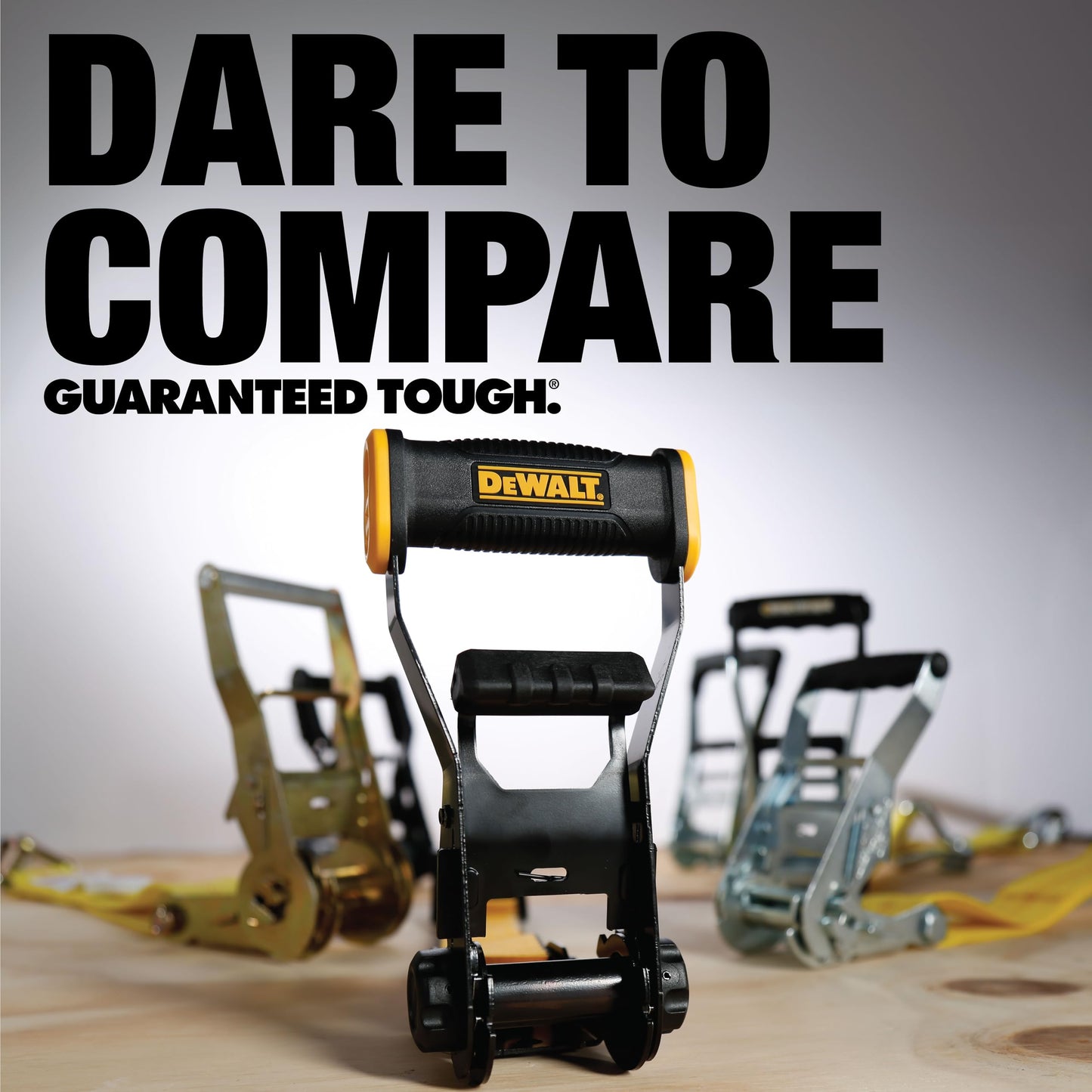 DEWALT DXBC10000J-6PK Black/Yellow 2" x 27' Ratchet Tie Down Straps with Double J-Hooks - Heavy-Duty Cargo Hauling (10,000 lb Break Strength), 6 Pack