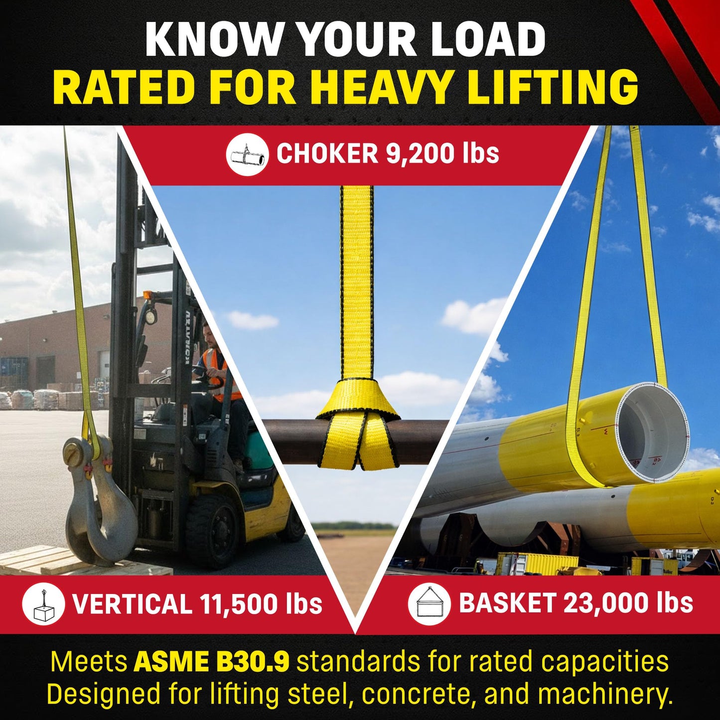 DD Sling 4" x 10' Nylon Eye & Eye Lifting Sling – USA Made, 11,500 lb Vertical, 9,200 lb Choker, 23,000 lb Basket – 2 Ply Heavy Duty 900 Webbing, Master-Edge Rigging Sling
