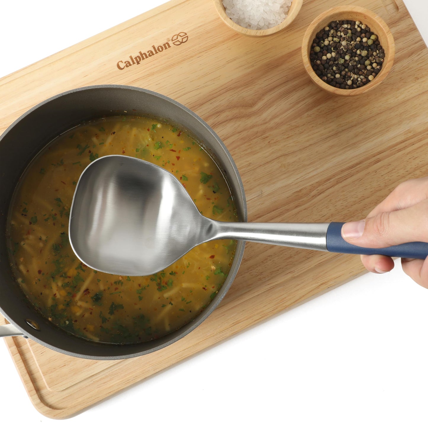 Calphalon Edge Stainless Steel Ladle w/Thermoplatic Rubber - Navy Blue