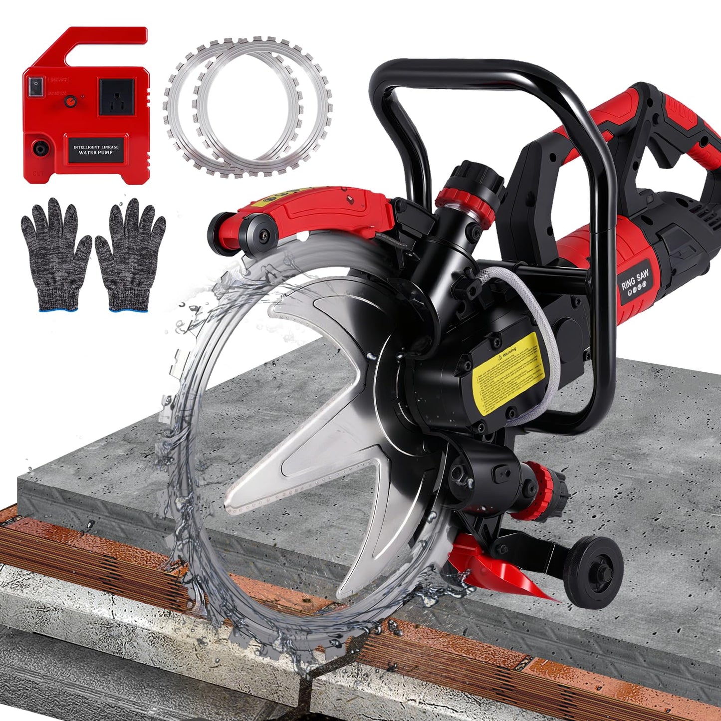 16" Concrete Ring Saw 8980W/110V Toroidal Electric ConcreteSaw Concrete Cutter Max Cutting Depth 11.4" With 2 Saw Blades & Wet Cutting System for Concrete, Bricks, Rebar and Marble (8980W)