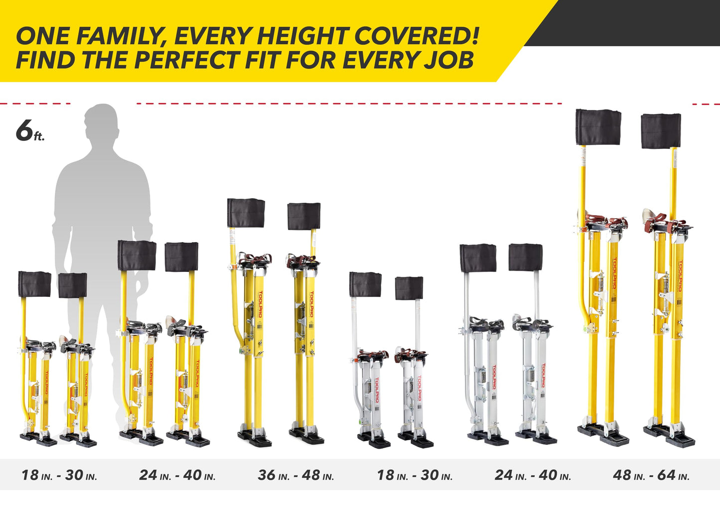 ToolPro Professional Grade Adjustable Drywall Stilts - for Drywall Installation, Painting, and More. Soft Strap Bands to Reduce Soreness and Smoother use (24-40 in., Magnesium)