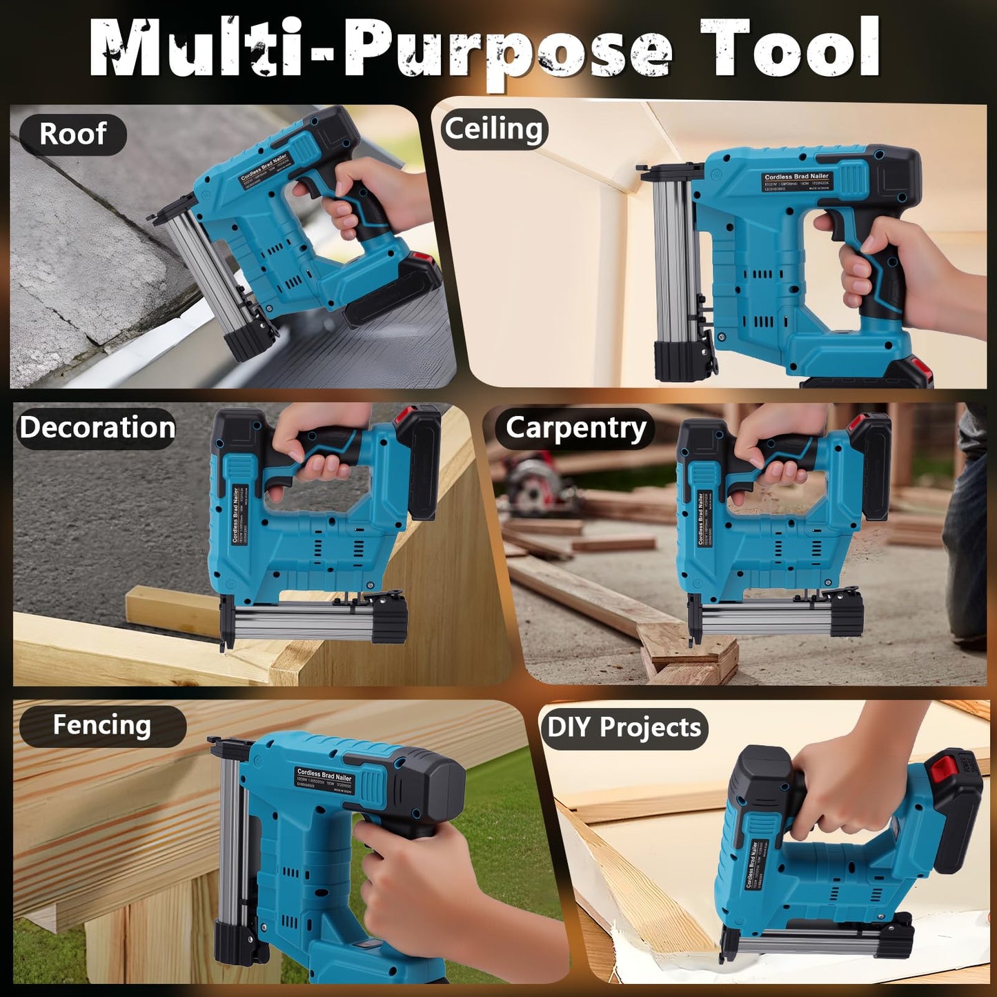 WODHMIEY Electric Nail Gun 2 Modes Battery Powered 18 Ga Brad Nailer, 20V Cordless Nail Gun Compatible with Battery, Copper Motor Heavy Duty Stapler for Woodworking Projects (2 Batteries)