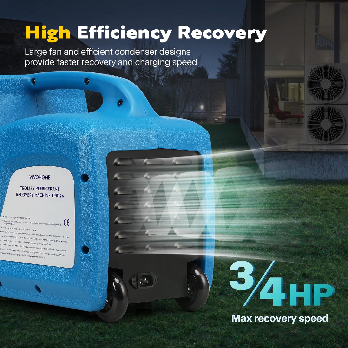 VIVOHOME 3/4HP Single Cylinder Portable HVAC Refrigerant Recovery Machine Trolley Design with Wheels, 110-120V 60Hz Oil-Less Freon Recycling Unit for Vapor Liquid Refrigerant