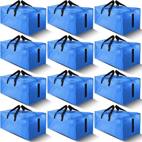 HOMESURE 12 Pack Large Moving Bags - Heavy Duty, Water-Resistant Storage Totes | Space-Saving Design (Sky Blue)