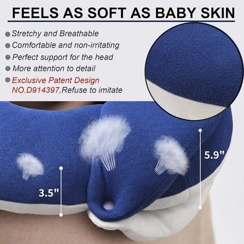 BUYUE Travel Neck Pillow - 360° Head Support for Comfortable Long Flights | Skin-Friendly, Navy, Adult Set with Eye Mask & Earplugs