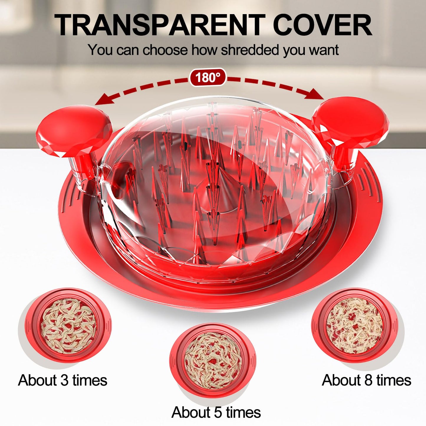 Chicken Shredder Tool Twist, 11" Heavy Duty Large Chicken Shredder, Meat Grinders Gadgets Machine, BPA Free, Strong Anti-Slip, Dishwasher Safe, Suitable for Pork Beef Chicken, Red