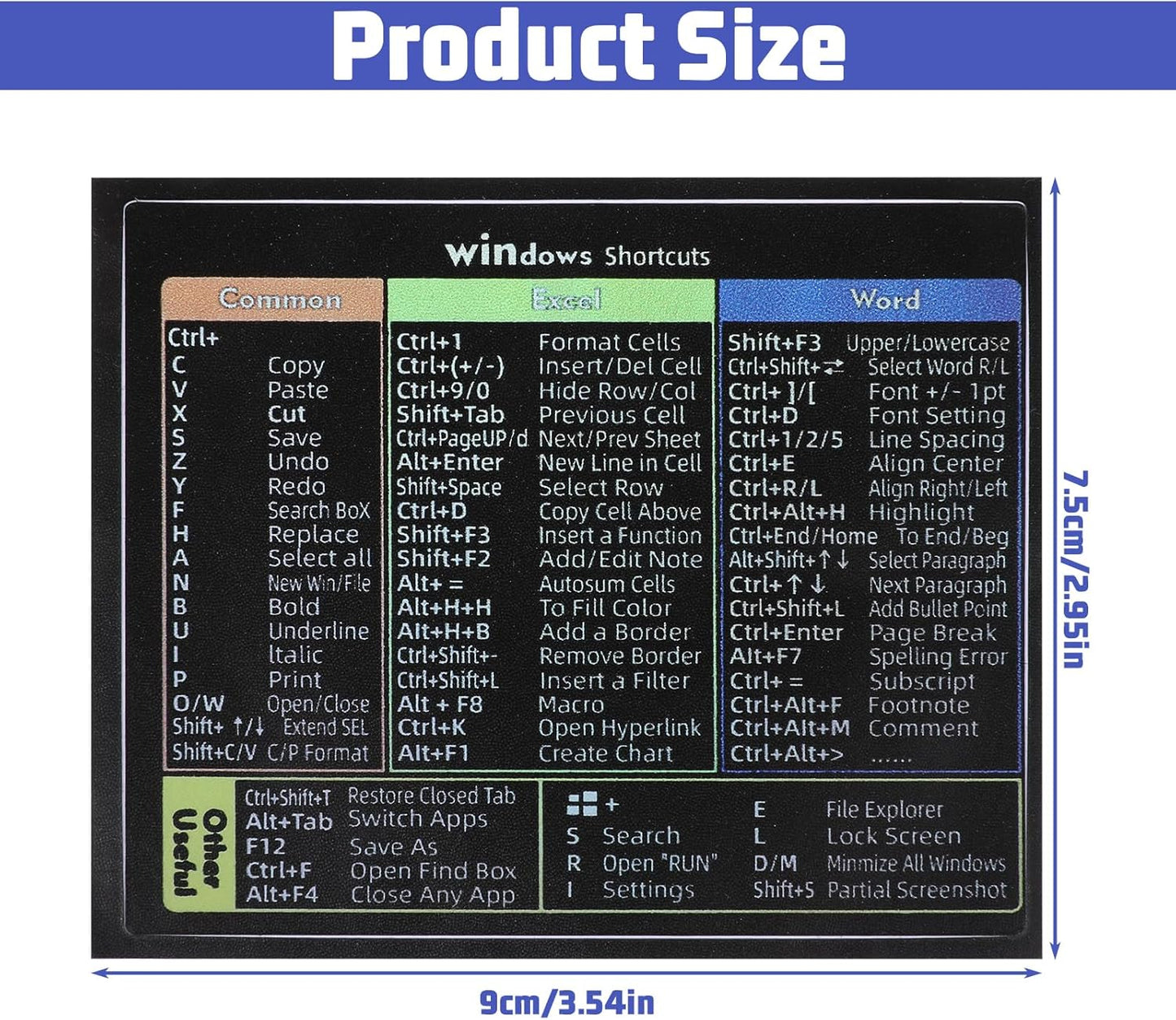 Eldraqth 2 Pack Windows Shortcut Sticker, Word/Excel Keyboard Shortcuts Cheat Sheet Shortcut Sticker Quick Reference