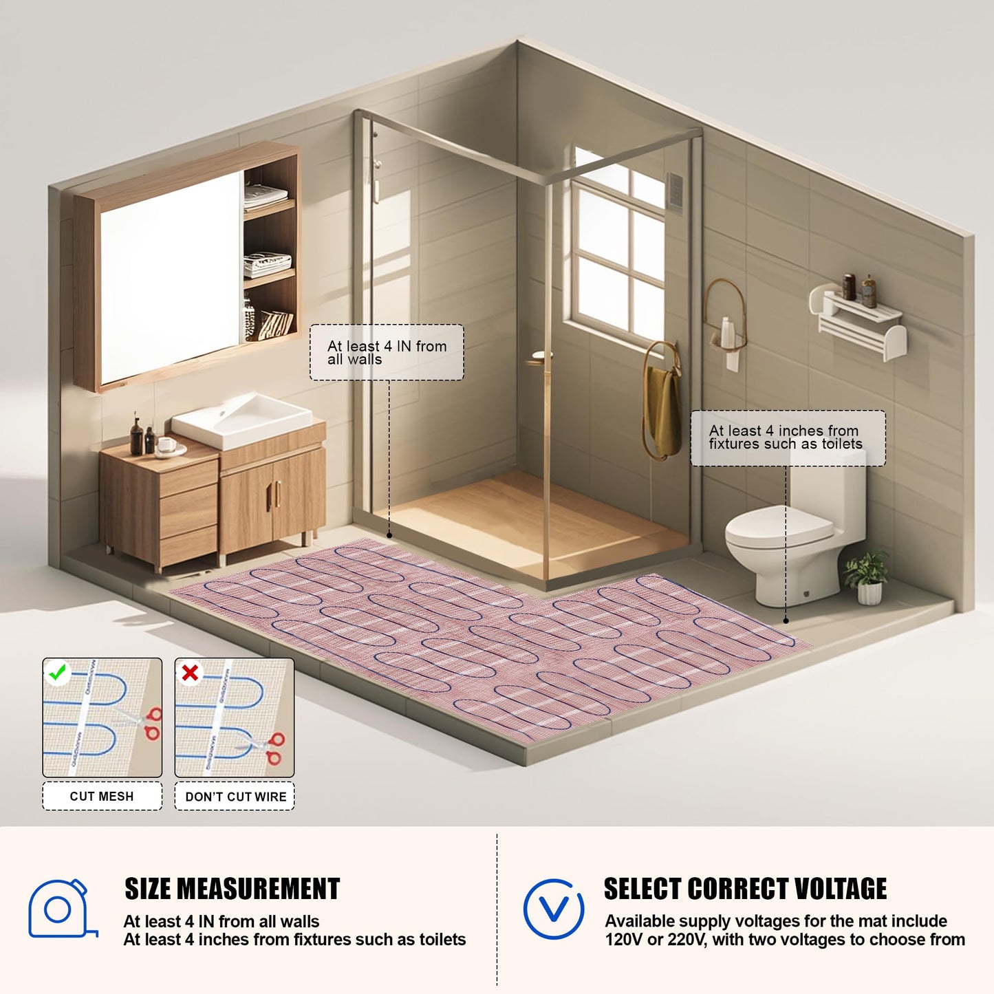 BLARALA Electric Radiant Floor Heating System, 30 Sq.ft Electric Heated Floor Mats for Bathroom, Includes Programmable Thermostat, Heat Mat, Installation Monitor, and Temperature Sensors