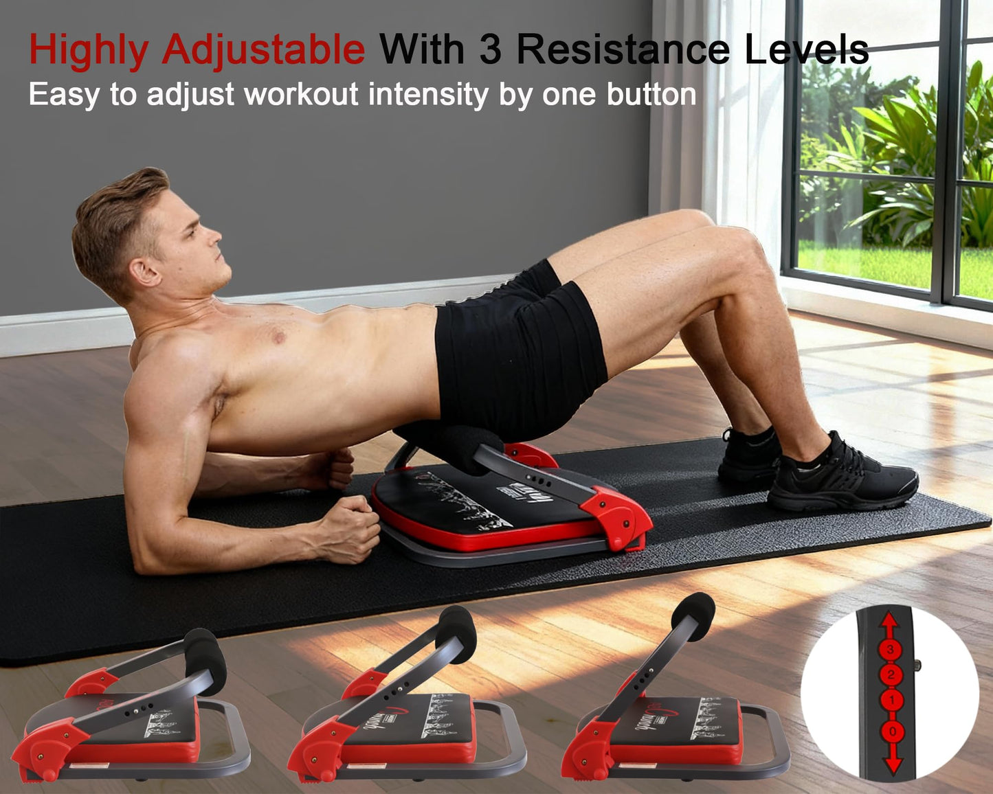 eHUPOO Ab Machine Workout Equipment,Whole Body Ab Workout Machine,Sit Up Exercise Equipment For Home, Strength & Abdominal Trainer With 3 Adjustable Resistance Levels and Bands.US Patented