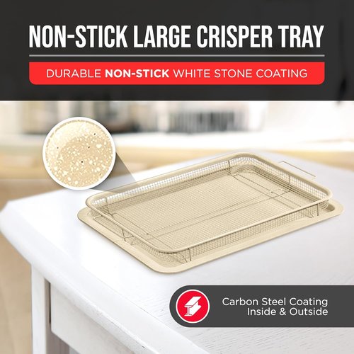 Bakken Swiss Crisper Tray - Non-Stick 2-Piece Set with White Marble Coating | Extra Large 19" x 13" for Healthier Cooking