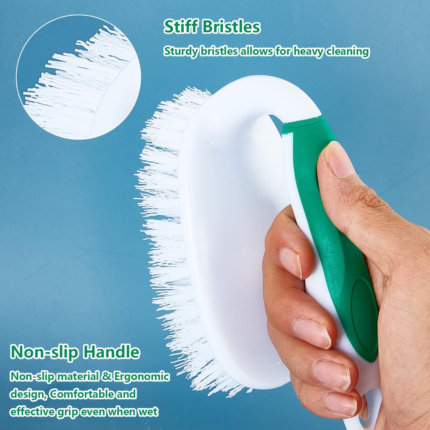 HileSwan Scrub Brush Set, 4 Pack Deep Cleaning Brush Kit - 2 Scrub Brush, 2 Tile & Grout Brush with Built-in Scraper, Household Commercial Scrubber for Floor, Shower, Pool Wall, Tub (Green)