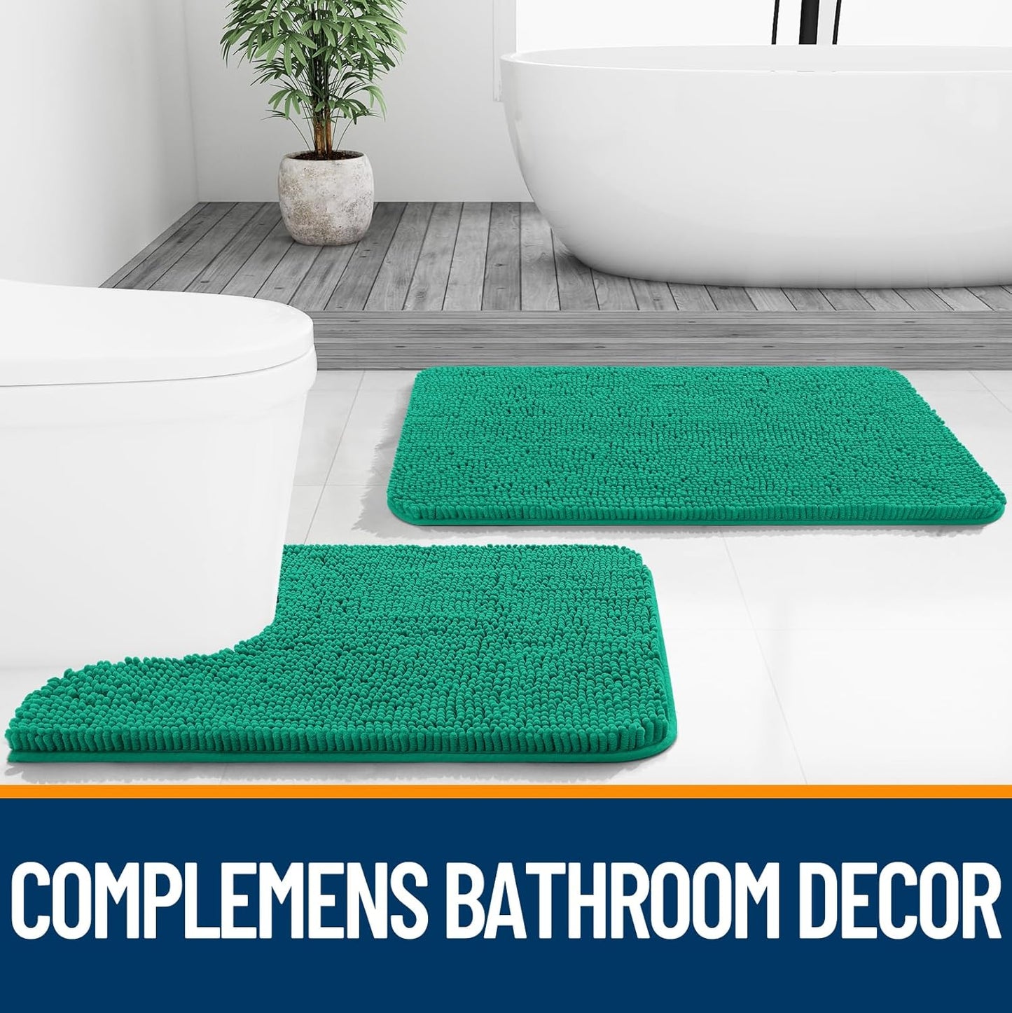 OLANLY Extra Soft Chenille Bathroom Rugs - 36x24 Quick Dry, Machine Washable, Rubber Backing | Emerald Green