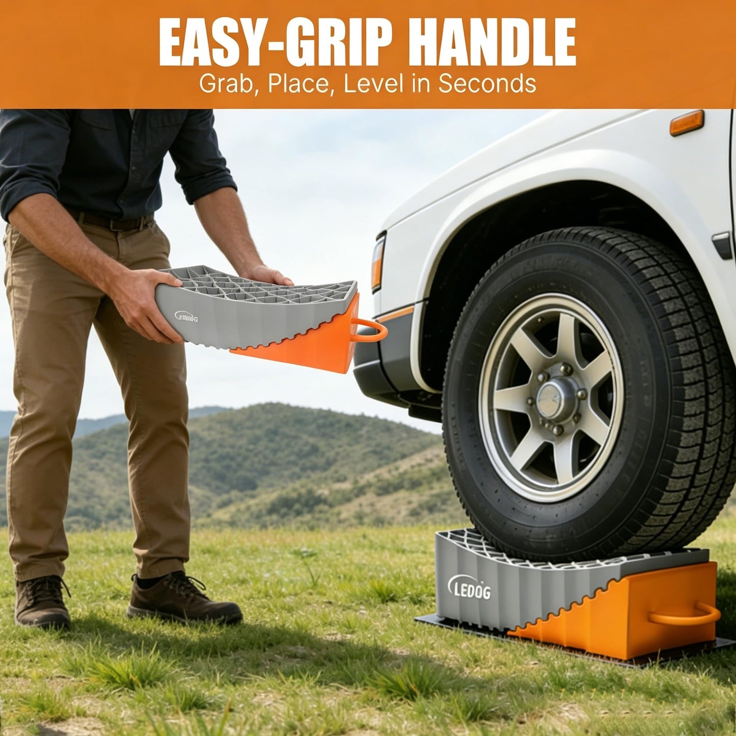 LEIDGG RV Leveling Blocks with Handles, 35000 LBS Load Capacity, Adjustable 0.5" to 4.7" Heavy Duty PP Camper Leveler for Travel Trailer, RV, Truck with Level & Carry Bag