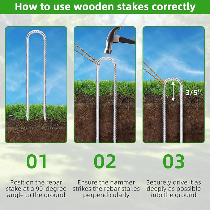 Trampoline Stakes Anchors High Wind 12inx6mm Galvanized U Hook 10pcs Rebar Stakes – Heavy Duty Ground Anchors for Trampoline,Yard & Inflatable,Landscape Metal Stakes for Outdoor Decorations