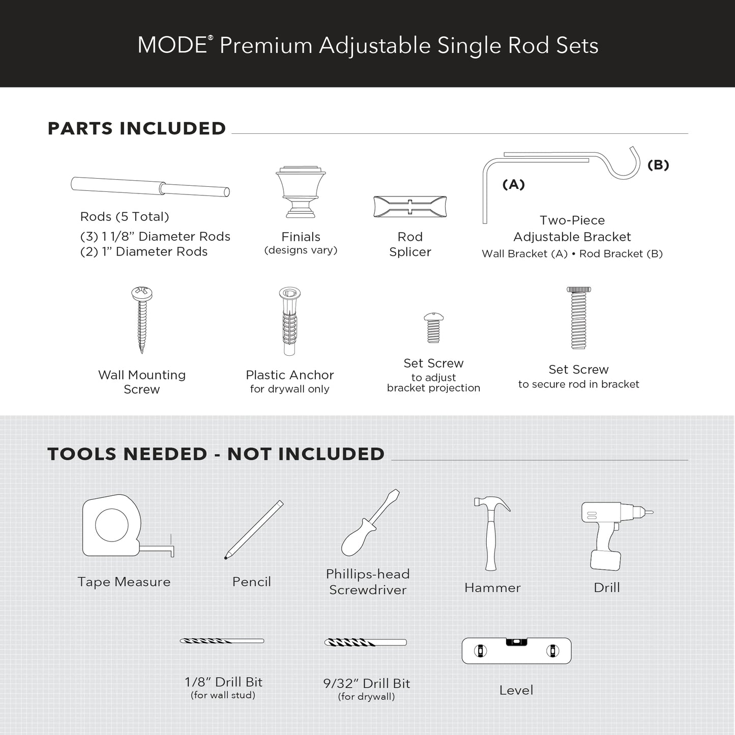 MODE Premium Collection 1 1/8" Diameter Curtain Rod Set with Brilliant Urn Curtain Rod Finials and Steel Wall Mounted Adjustable Curtain Rod, Fits 144” to 240” Windows, Warm Gold