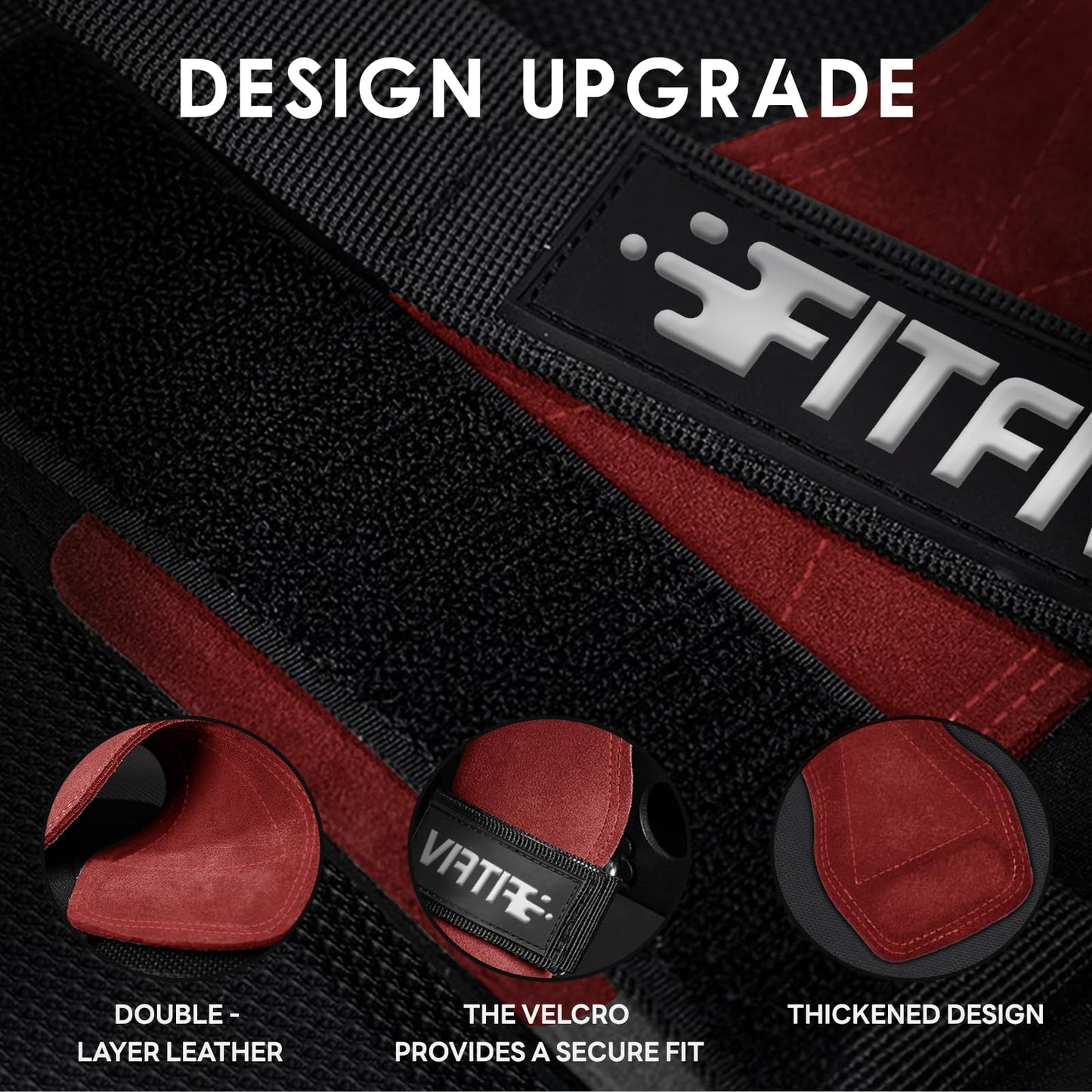 FITFIV Weight Lifting Wrist Strap, Double Leather Weightlifting Wrist Straps for Gym Strength Training, Neoprene Padded Wrist Wraps - for Men & Women (Pair)