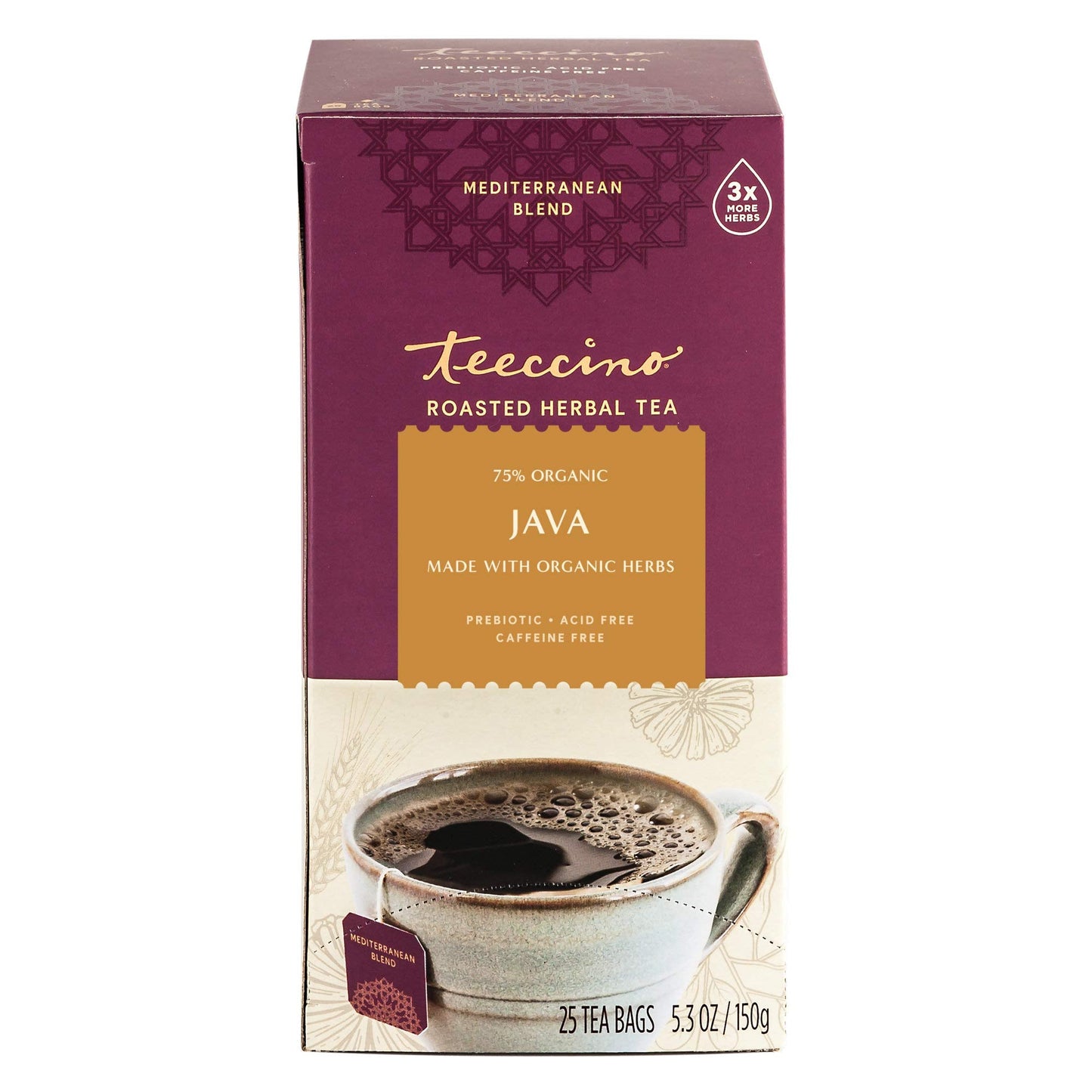 Teeccino Java Herbal Tea - Rich & Roasted Herbal Tea That’s Caffeine Free & Prebiotic for Natural Energy, 25 Tea Bags