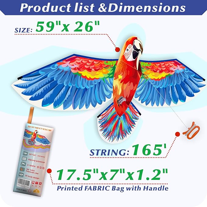 ORGCLDKT- 3D Lifelike Style Bird/Eagle Kite, Super Easy to Fly with, Ideal for Kids, Adults, Girls, Boys. Kites for The Beach, Grassland, Hiking