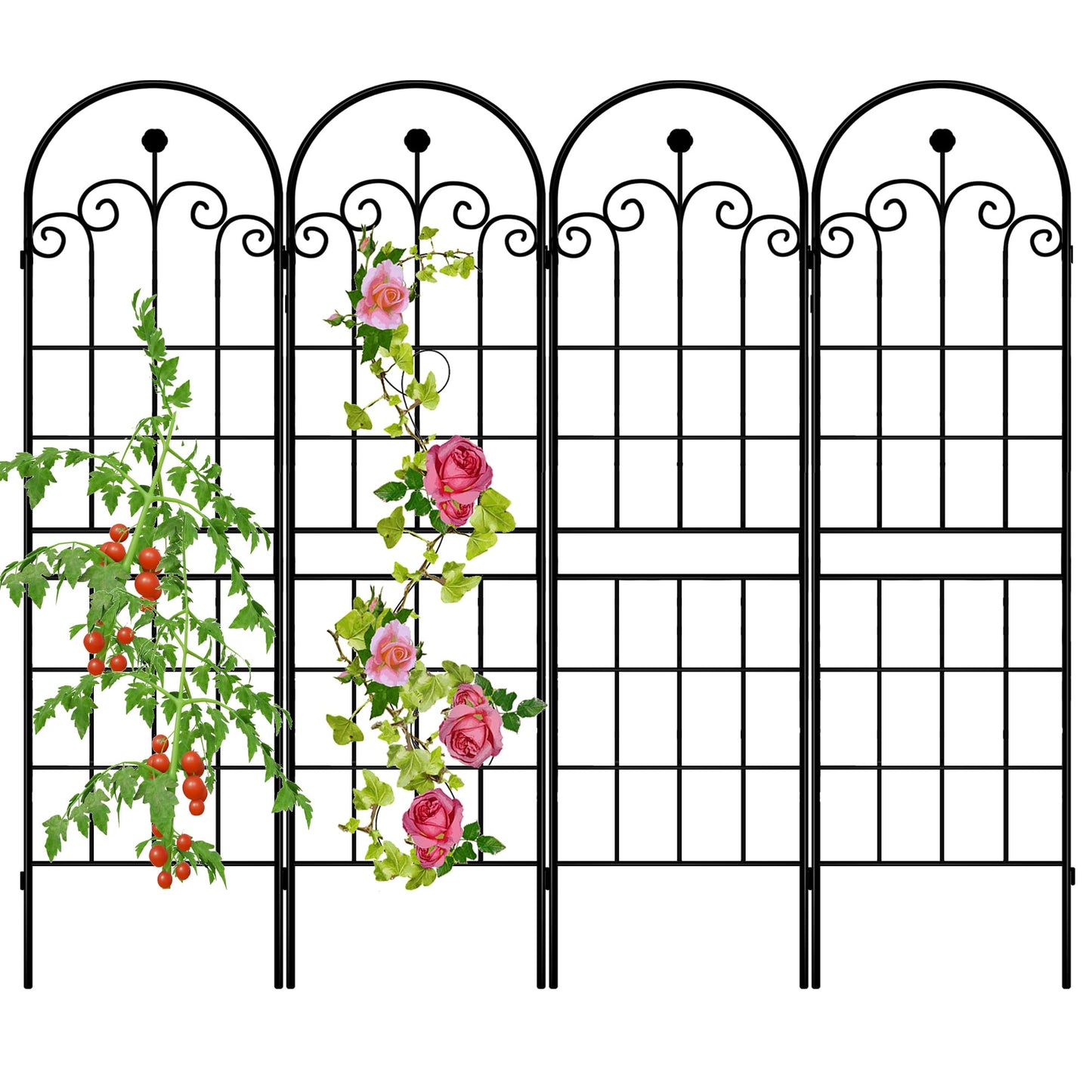 LZRS 4 Pack 71x20in Rustic Iron Arch Decoration Garden Trellis with Black Metal Coating – Perfect for Supporting Climbing Plants Outdoor, Roses, Vines, Flowers, and Vegetables.