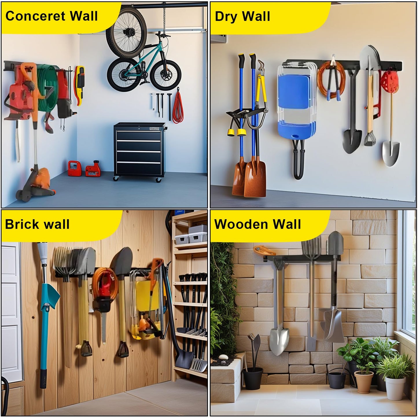 SAMRELAX 64'' Garage Tool Organizer Wall Mount, 18 PCS Adjustable Garden Tool Hanger Rack, Garage Hooks Heavy Duty, Shovel Holder Wall Mount, Storage Hooks for Hanging in Garage