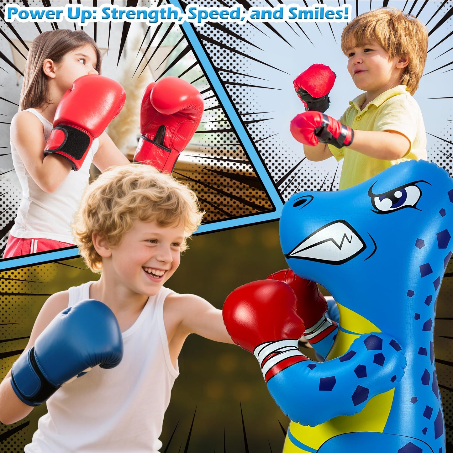 Kids Punching Bag with Air Pump, 50” Freestanding Inflatable Boxing Training Bag for Ages 3-8, Bounce Back Reflex Punching Bag for Fitness & Coordination