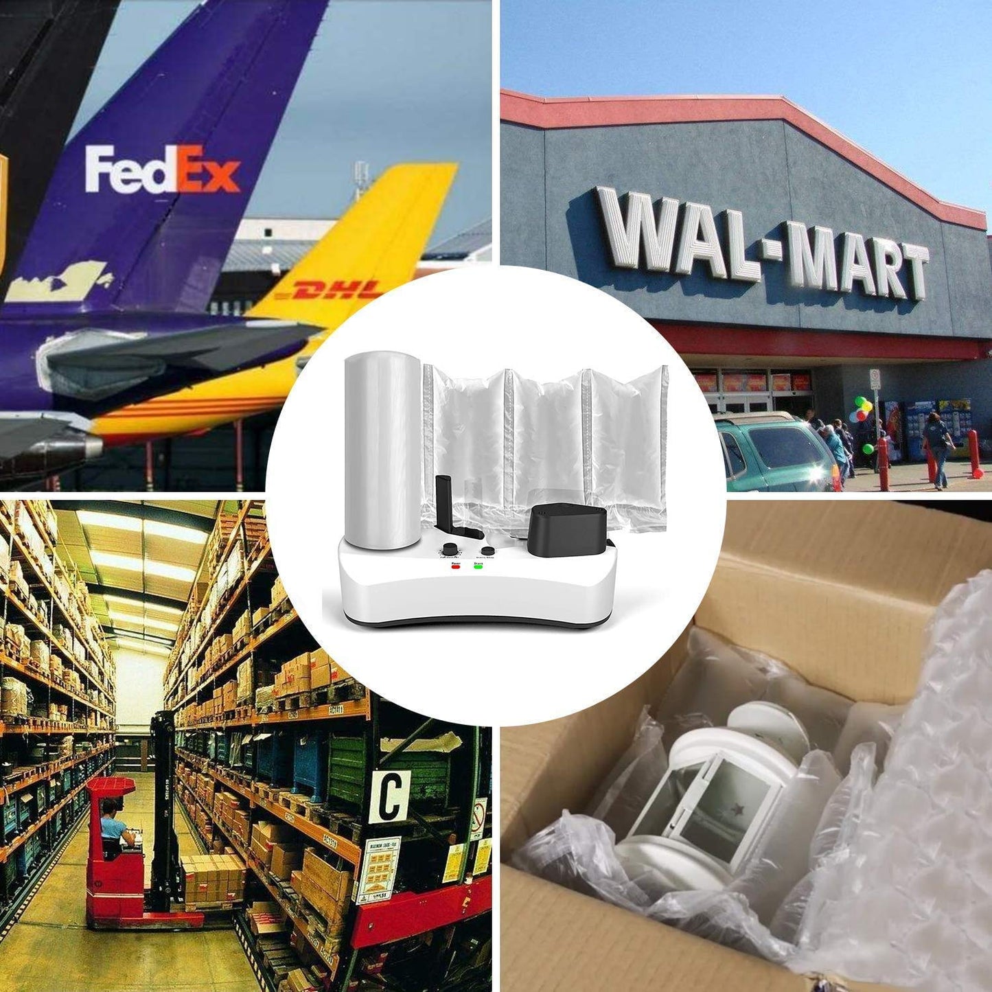 YE300 Air Cushion Machine 110V Air Pillows Maker Air Pillow Machine Portable Inflatable Packaging Air Bag Making Machine + 100m Free Test Film Roll,White,ACM-220