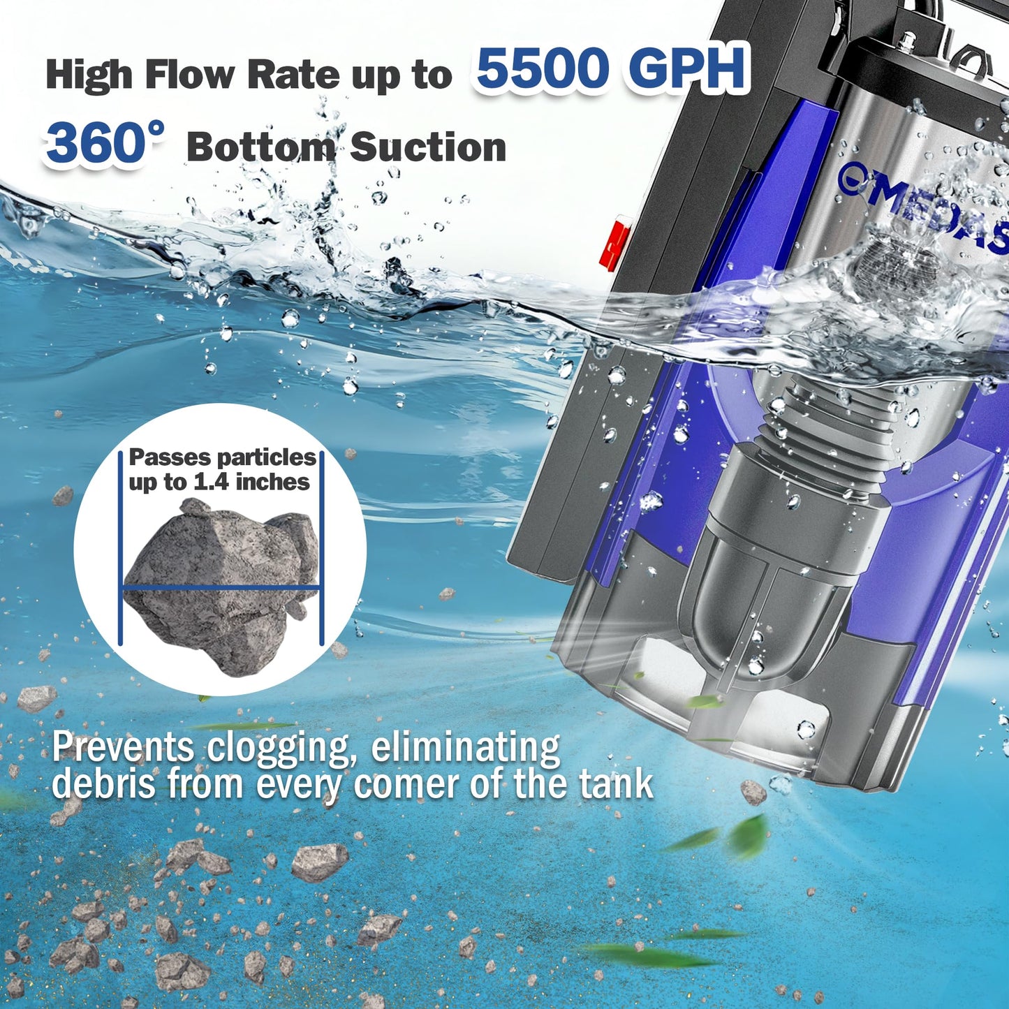 MEDAS Automatic Sump Pump,1.5HP 5500GPH Submersible Water Pump Portable Utility Pumps with Auto On/Off, Built-in Float for Swimming Pool Pond Hot Tub Rain Barrel Flooded House Basement