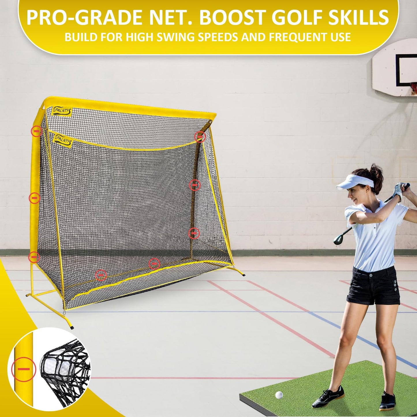 Golf Hitting Net with Extra Striking Net, 10x7ft Heavy Duty Golf Practice Net for Golfer Backyard Driving Swing, Golf Impact Net Cage Metal Frame with Storage Bag and Elevated Base, Indoor Outdoor Use