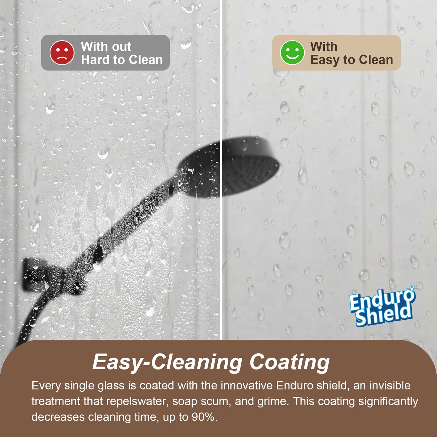UKD01 46 to 49 in. W x 80 in. H Double Sliding Frameless Shower Doors - Stainless Steel 3/8" (10mm) Certified Tempered Glass 49x80-CH