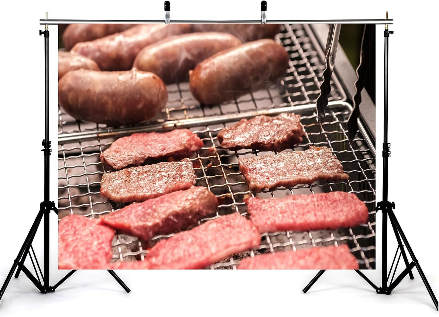 KeyWork 10x10ft Smoky BBQ Meat Assortment Backdrop Sausages Beef Slices Photography Background for Catering Event