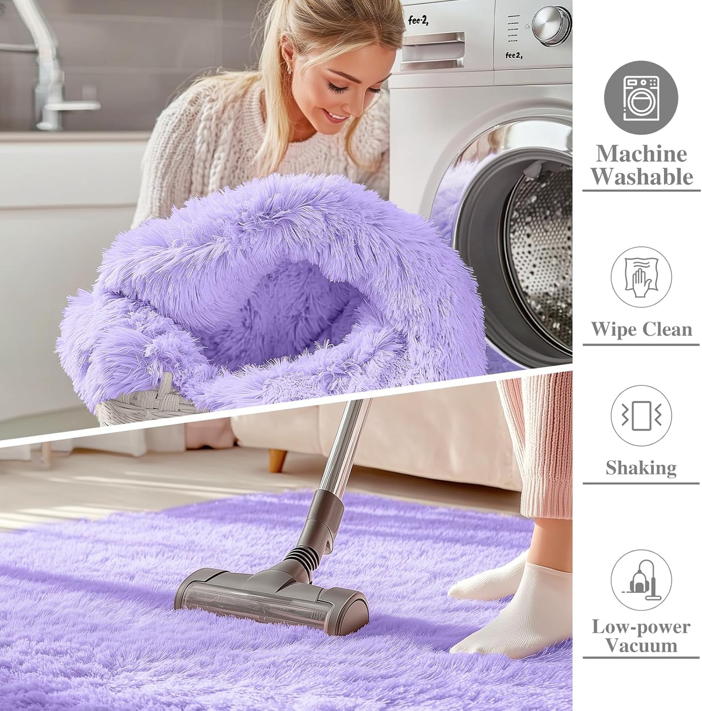 OLANLY Large 5x7 Machine Washable Area Rug - Soft Fluffy Shaggy Carpet for Living Room & Bedroom | Light Purple