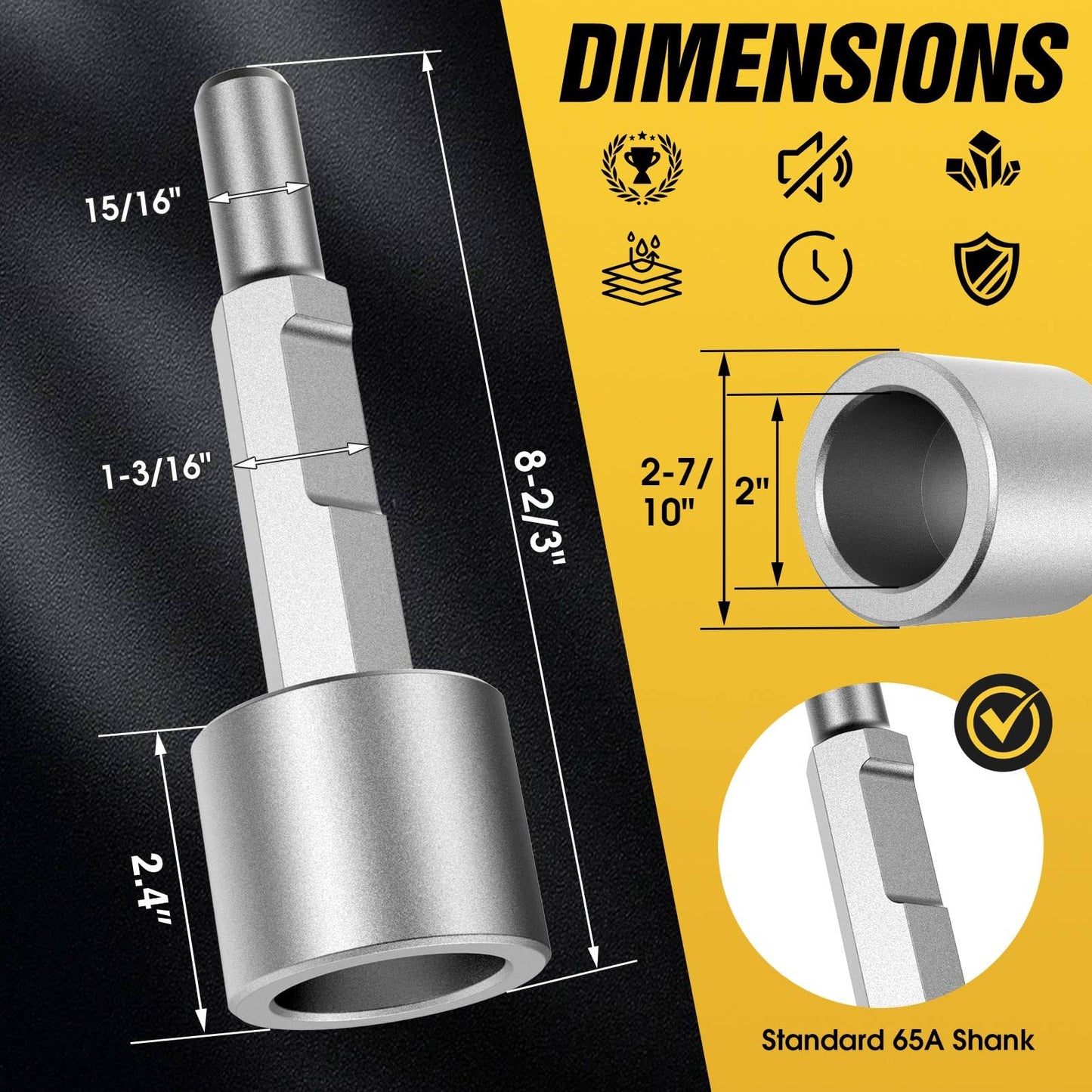 Ground Rod Driver & T-Post Driver, 65A Shank 1-3/16" Hex Jackhammer Attachment for Demolition Hammer, Heavy-Duty Fence Post Driver for Vevor Jackhammer, Rebar & Grounding Rod Driver