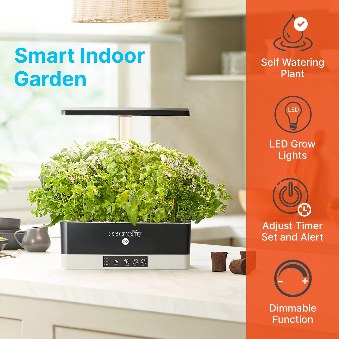 Hydroponic Herb Garden 11 Pods, Indoor Growing System,Smart Indoor Plant System w/Height Adjustable LED Grow Light (Black)