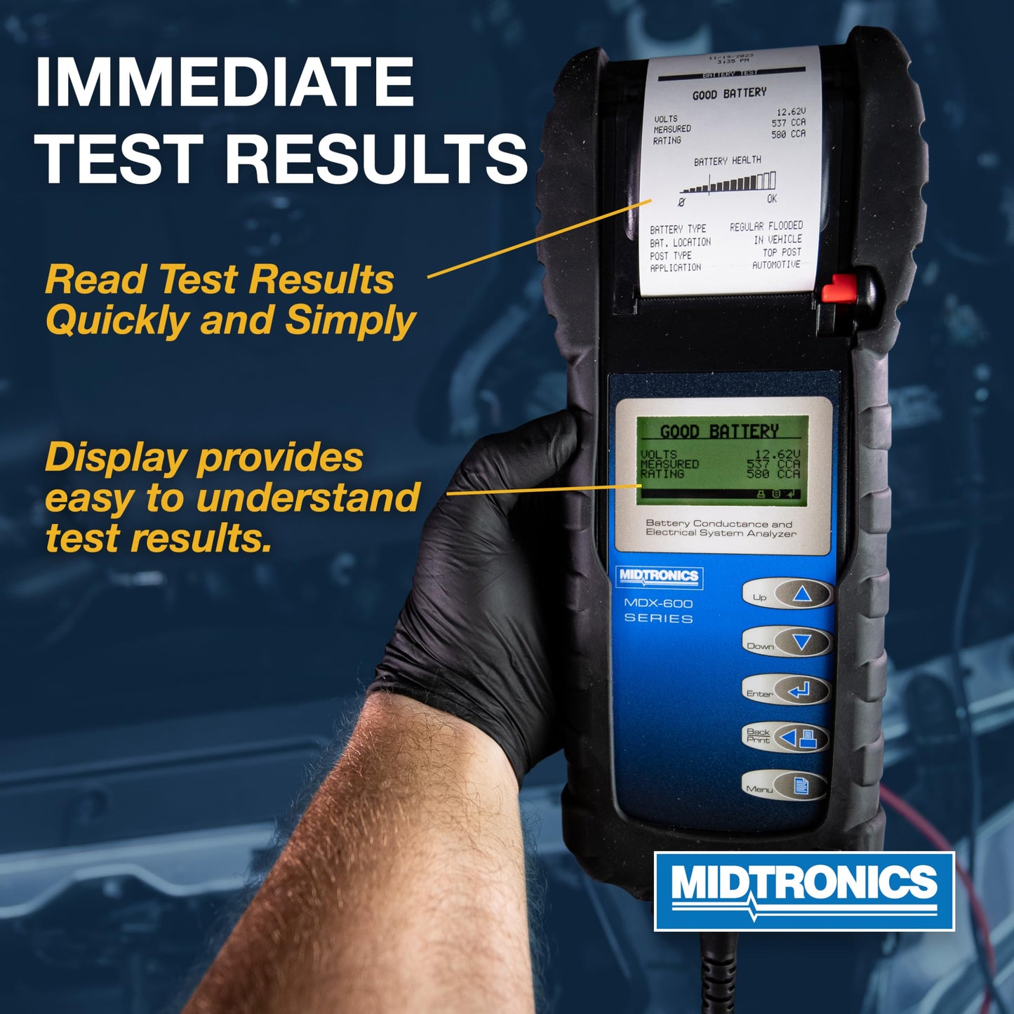 Midtronics MDX-650P SOH -12V & 24V Digital Battery Conductance & Electrical System Analyzer Battery Tester + Printer - I0' Cables, SOH Graph, Tool Bag