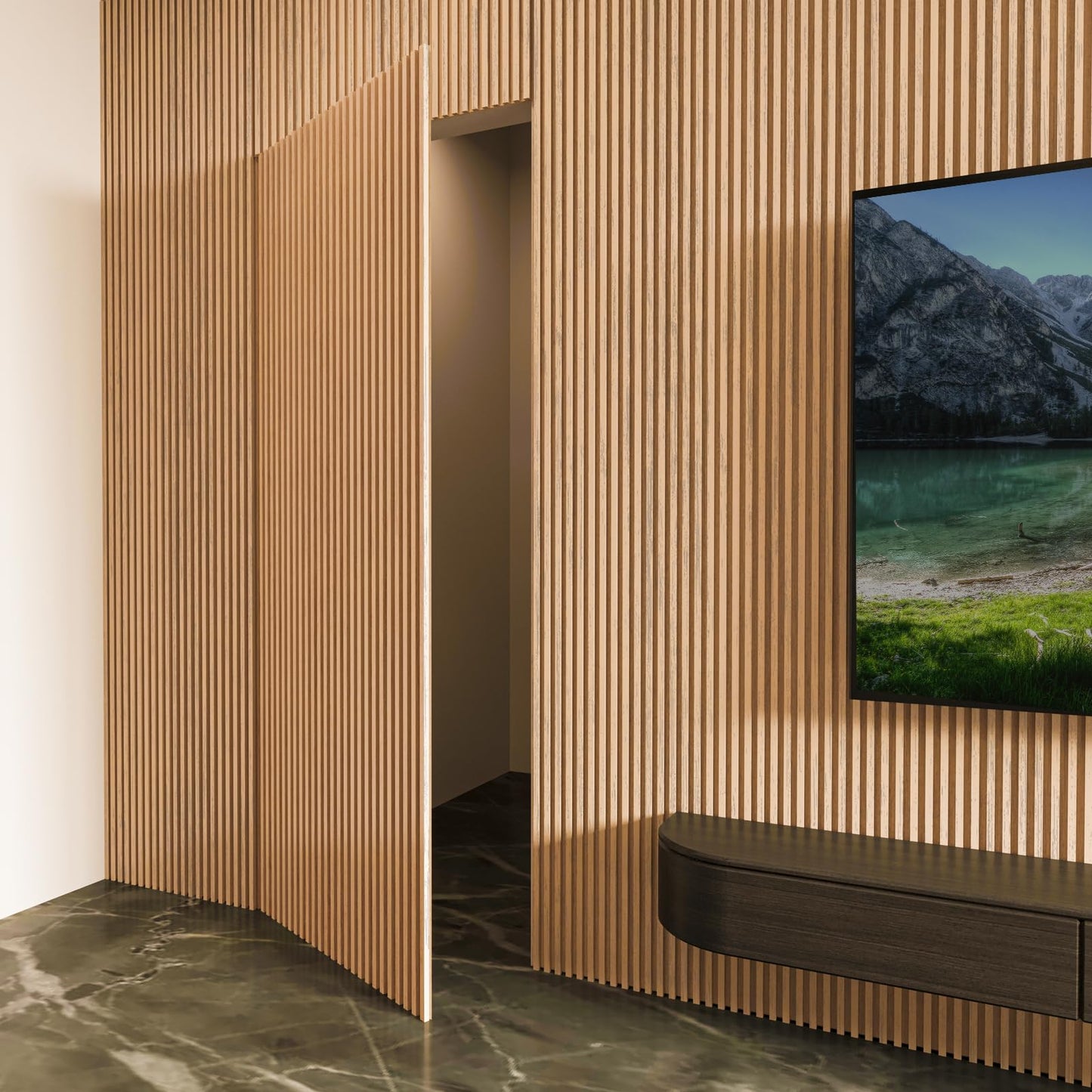 Art3d Slat Wood Wall Paneling for Interior and Ceiling Decoration - Pack of 4pcs + 1pc End-Trim, Size 108 x 5.7in.- Oak