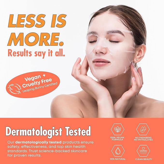 Vitamin C Face Mask ??Dermatologist Tested, Anti-Aging, Korean Skin Care, Evens Tone Hydrates Revitalizes ??Clean Beauty Vegan Sheet Mask for Dull Sensitive Skin ??5 Sheets