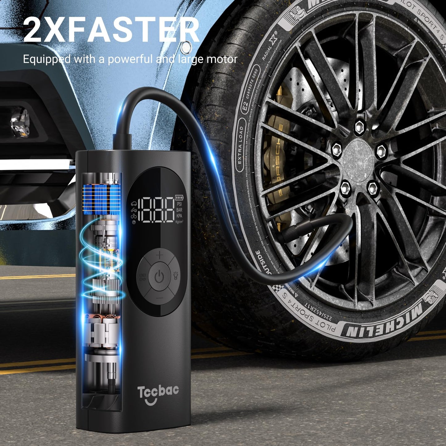 Tccbac Tire Inflator Portable Air Compressor for Car, 2X Fast Bike Pumps with 150 PSI High Pressure and LED Light,Tire Pump Auto Shut-Off Electric Air Pump for Car Ball Motorcycle 2 Pack