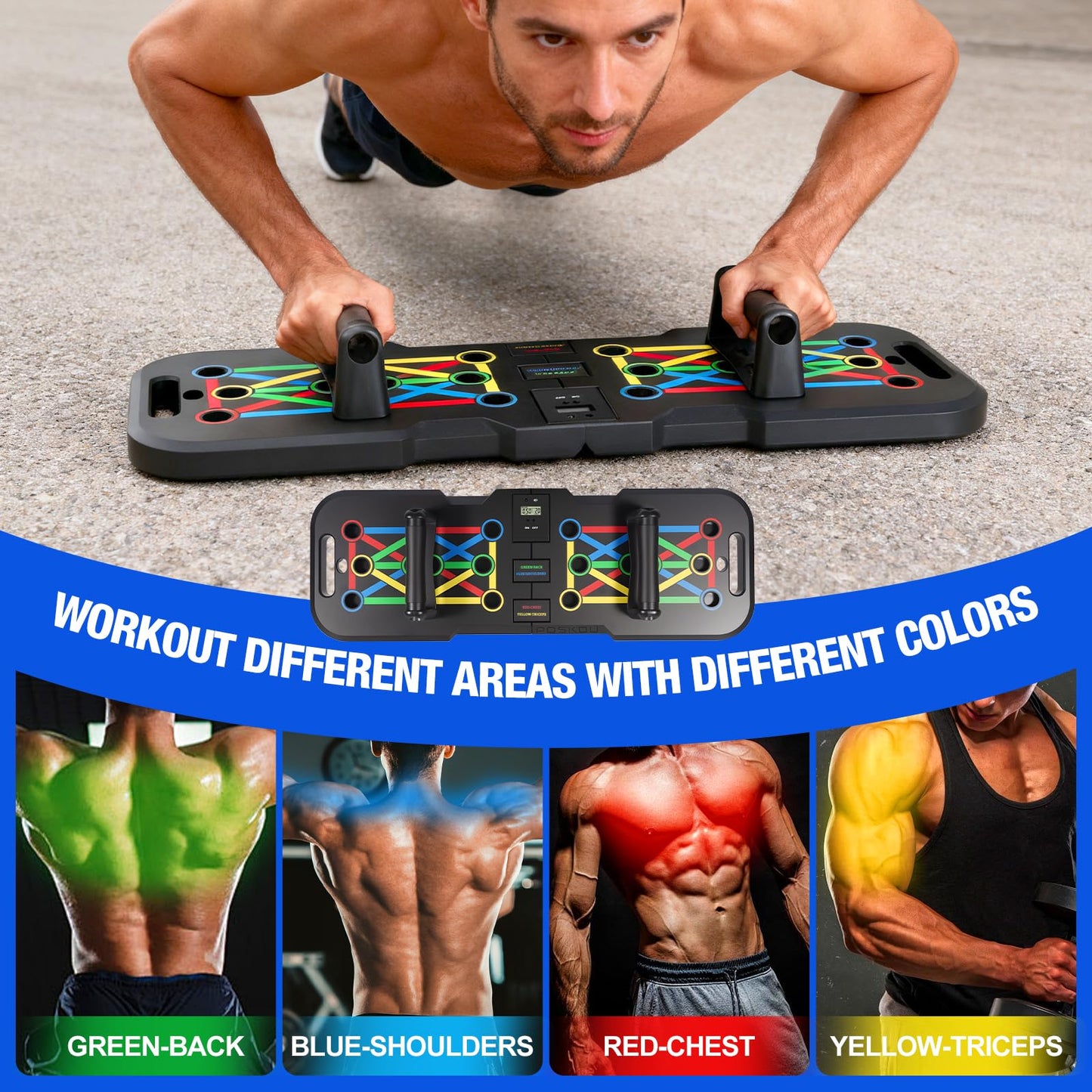 POSKOU Push Up Board With Counter,Pushup Board For Men and Women,Foldable Gym Strength Training Fitness Equipment,Calisthenics Equipment