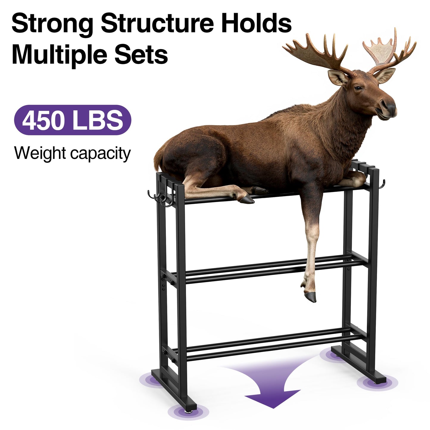 niffgaff 3 Tier Adjustable Dumbbell Rack, Weight Rack for Home Gym, 450 lb Capacity with Extra Storage Hooks