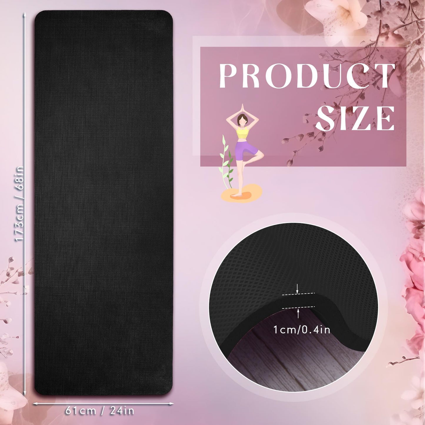 Timgle 6 Pcs 10mm Thick Yoga Mat Bulk 68 x 24 Inches Anti-slip Tear-resistant Exercise Mat Adult Gym Mats for Fitness, Stretching, Workout and Studio, Outdoor Yoga, Pilates(Black)