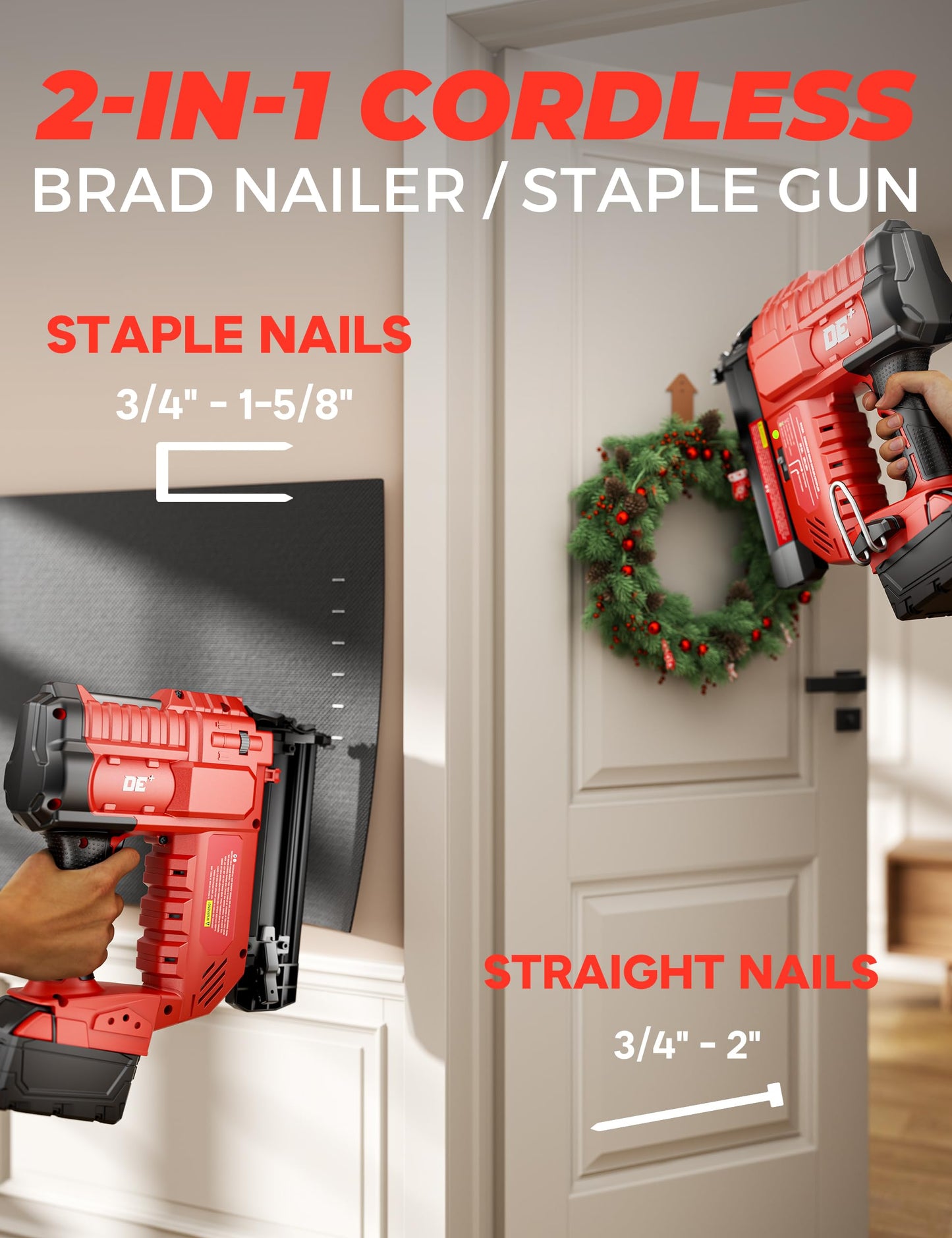 DeForce 18GA Cordless Brad Nailer, 2" Nail Gun for Milwaukee 18V Battery(No Battery), 2 in 1 Electric Stapler, Tool-Free Jam Release, 2 Firing Mode, Adjustable Depth, 1000pcs Nail for Woodworking